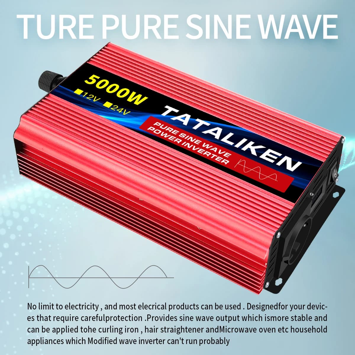 Onduleur à onde sinusoïdale pure 12V à 220V, 50HZ, 2500W, 3500W, 4500W, 5000W, 6000W, convertisseur 