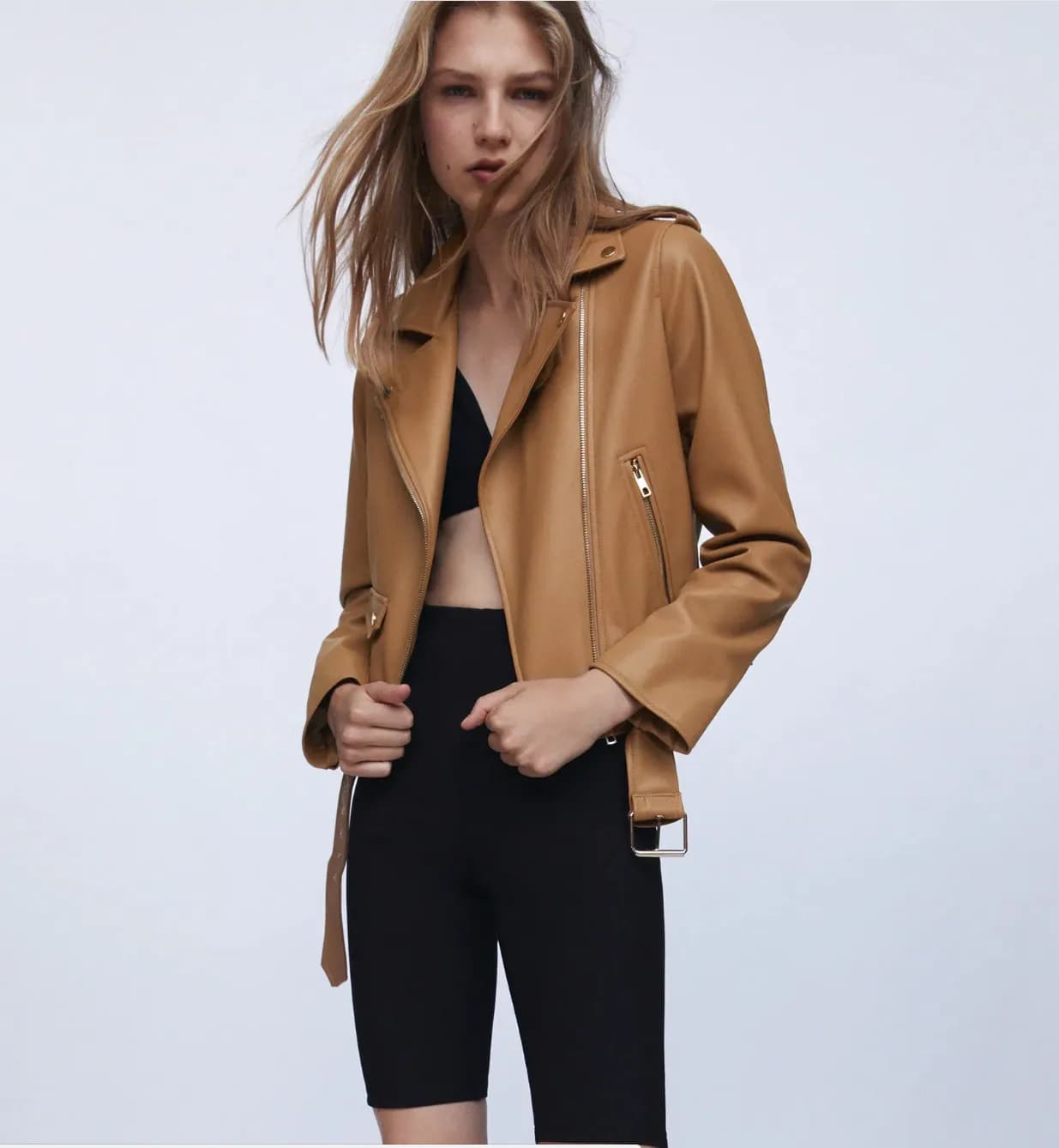 ETJ2024 automne et hiver nouvelle veste en cuir pour femme moto veste à glissière coupe ajustée mode