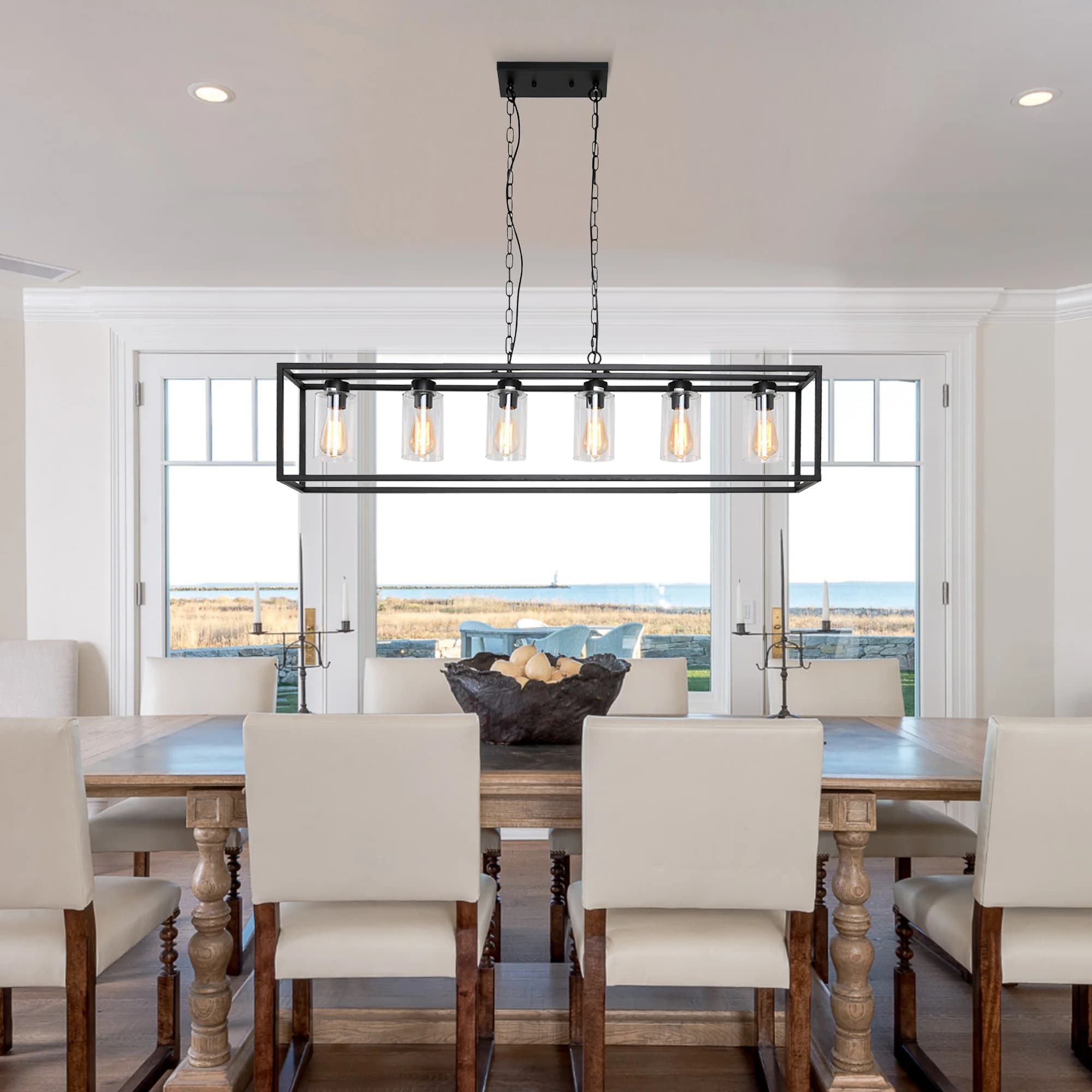 Lustres rectangulaires avec abat-jour en verre, luminaires de salle à manger, îlot de cuisine, lampe