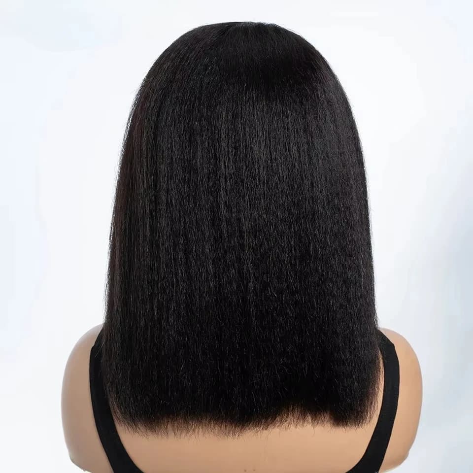 Perruque Lace Wig naturelle sans colle, cheveux crépus lisses, avec raie latérale, 14 pouces, naissa