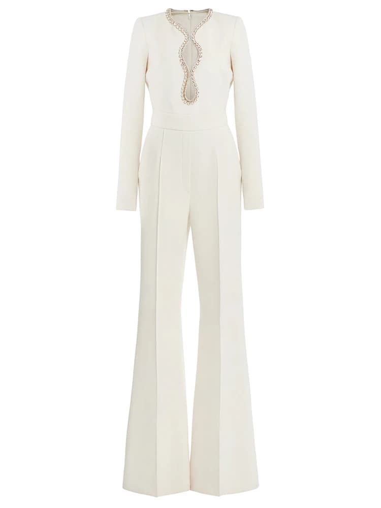 HIGH STREET Nouvelle Collection 2026 Combinaison Designer Femme Manches Longues Ornée de Strass et d