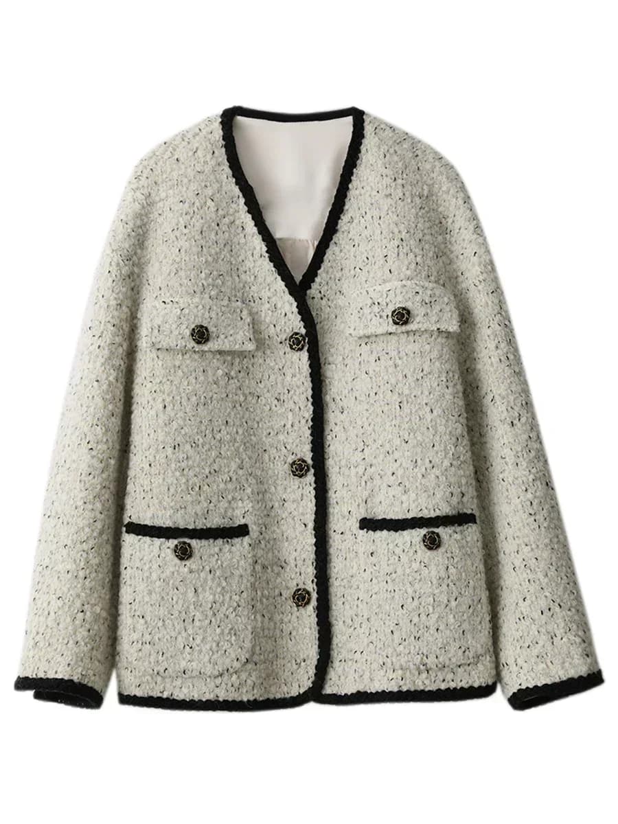 CHIC VEN – manteau en laine pour femme, veste Vintage à simple boutonnage, col en v, pardessus de bu