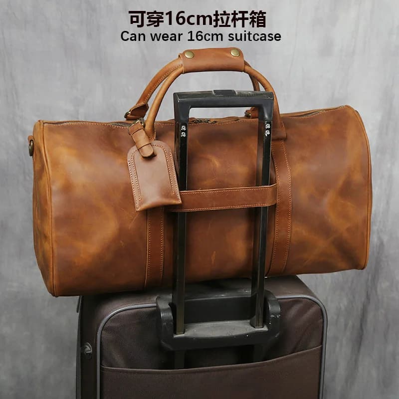 Sac de voyage rétro en cuir véritable pour hommes, sac à main en cuir de cheval élan, sac à bandouli