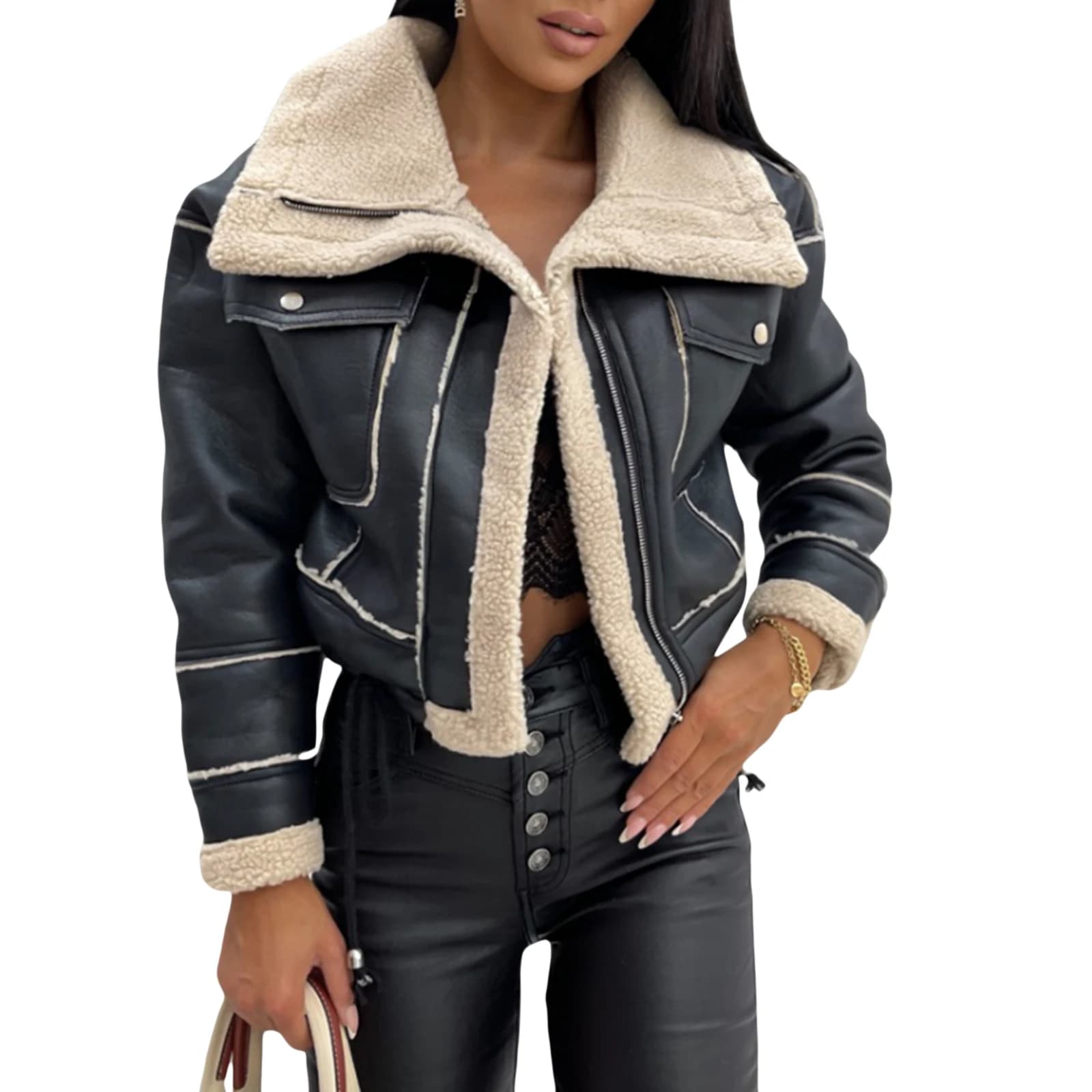 Veste à Manches sulfavec Fermeture Éclair pour Femme, Manteau de Rue, Patchwork, Vêtements d'Extérie