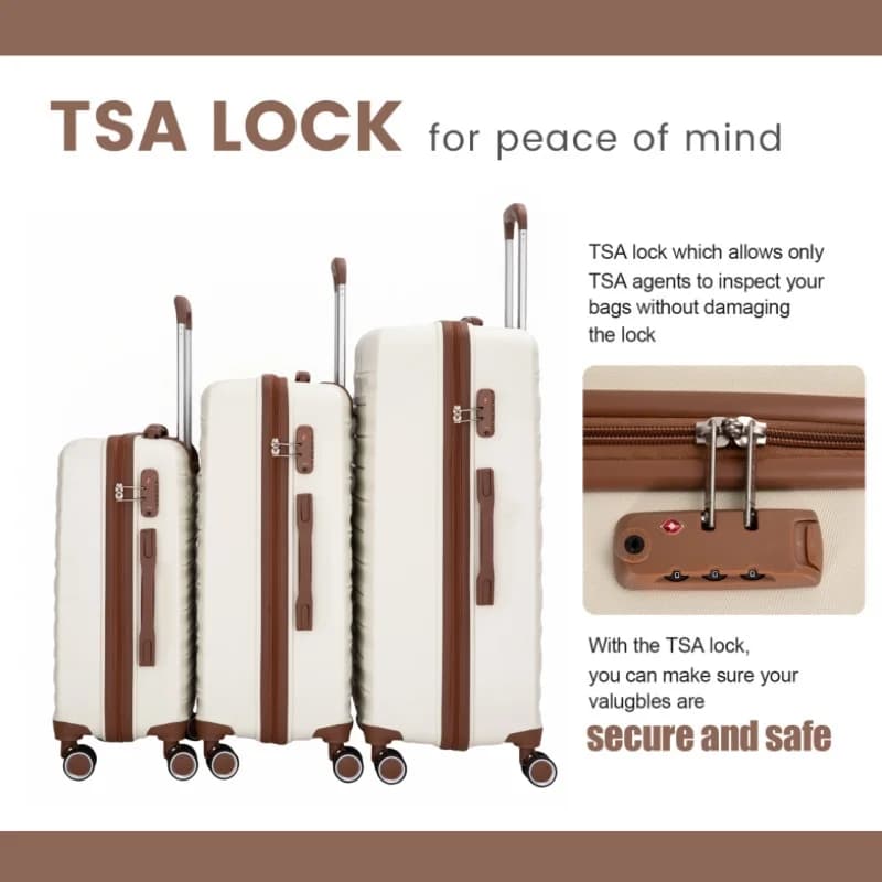 Ensemble de bagages 5 pièces, valises avec roues à double rotation et serrure TSA, valise rigide 3 p