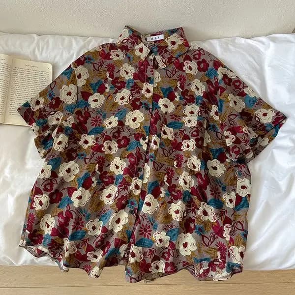Chemises imprimées pour femmes, Baggy, Vintage, Esthétique, Confortable, Hawaïen, Personnel, Harajuk