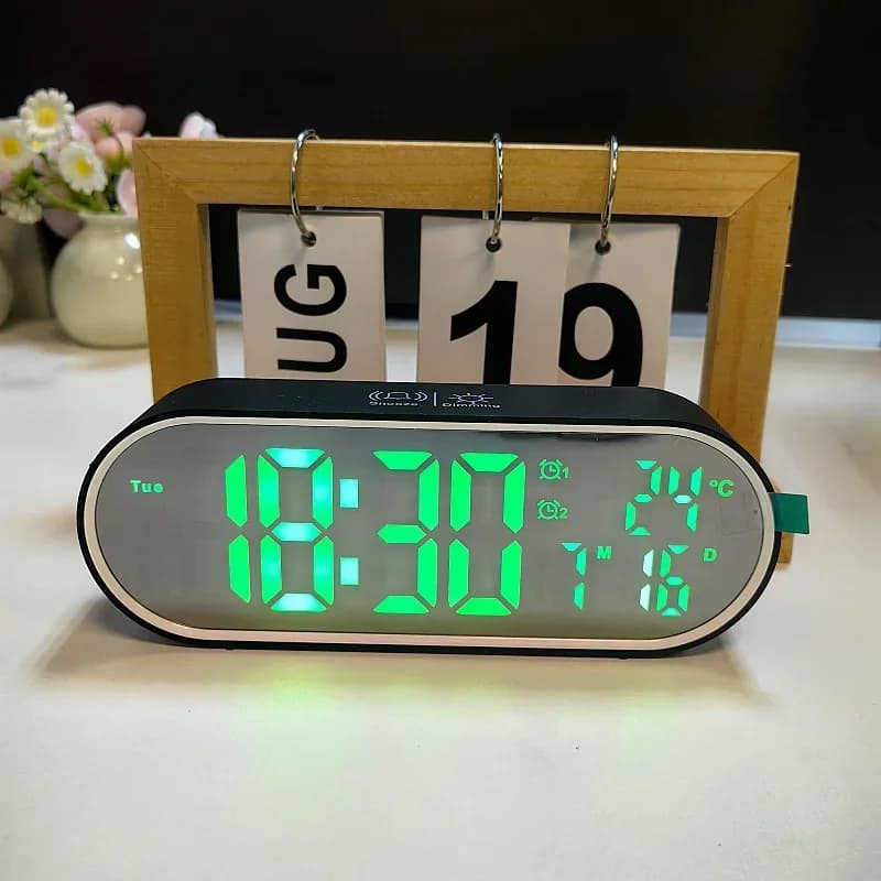 Réveil Numérique Rechargeable, Température, Date, Semaine, 2 Alarmes, Mode Nuit, Snooze, 12/24H, Ant