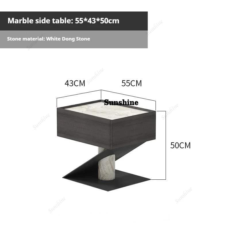 Table de chevet minimaliste en bois massif TS, table de chevet design avec plateau en marbre naturel