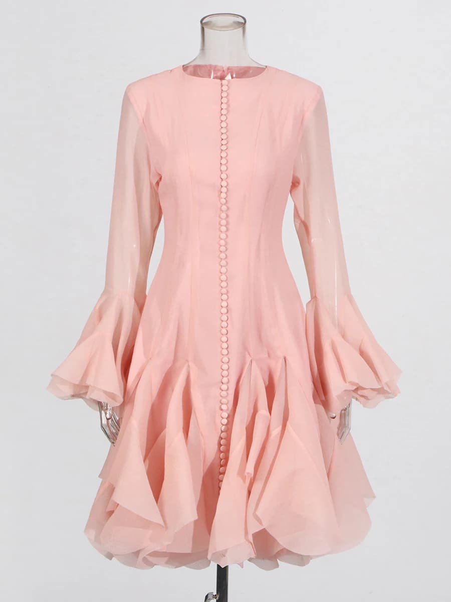 TWOTWINSTYLE – robe plissée irrégulière pour femmes, Patchwork, mode, manches longues lanterne, tail