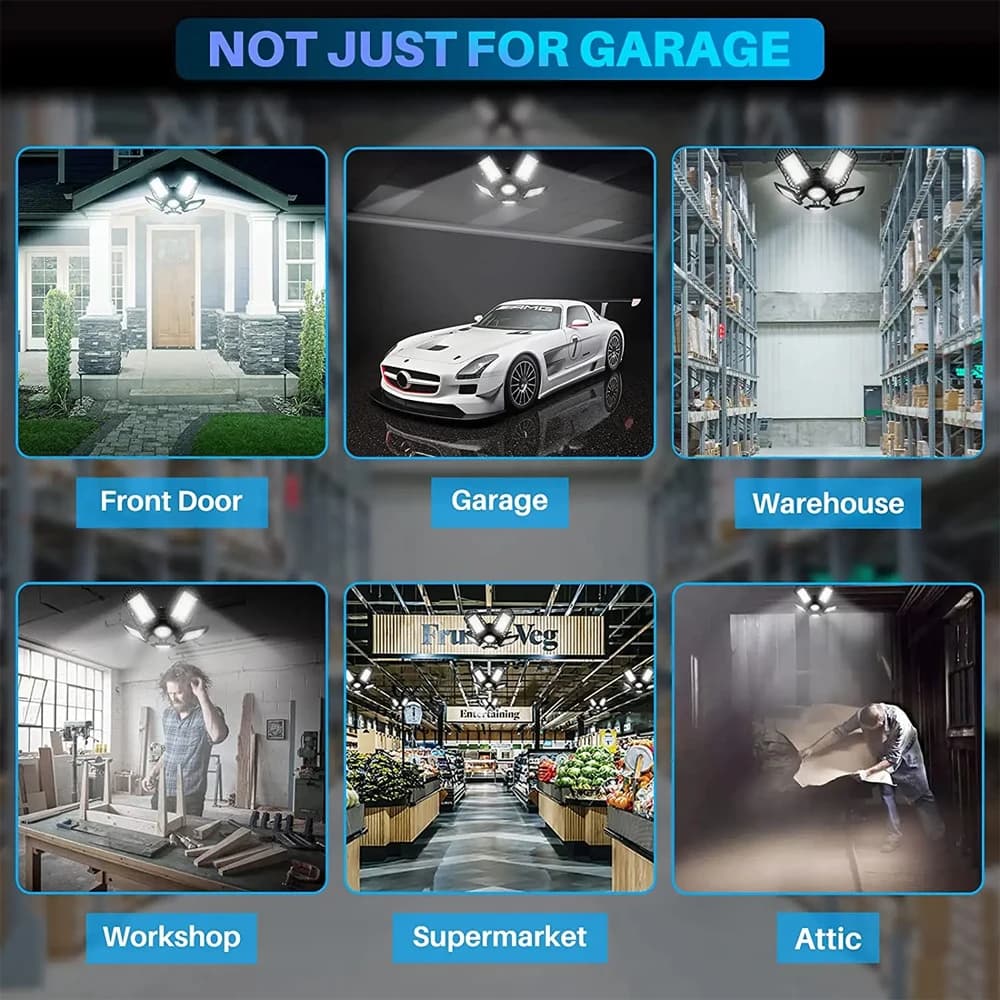 INDA/E26-Lampe de Garage à LED 60W, Ventilateur Réglable et Déformable, Luminaire de Travail Industr
