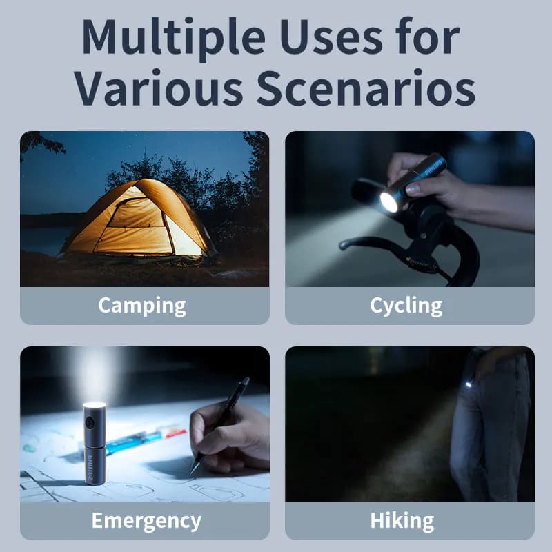 Philips Nouveau 7cm LED Rechargeable Mini Portable lampe de Poche 7 Modes D'éclairage Pour La Randon