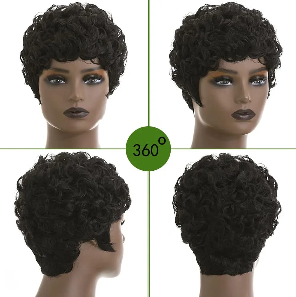 Hort Pixie perruques pour les femmes noires courtes noires bouclés Pixie perruques cheveux synthétiq