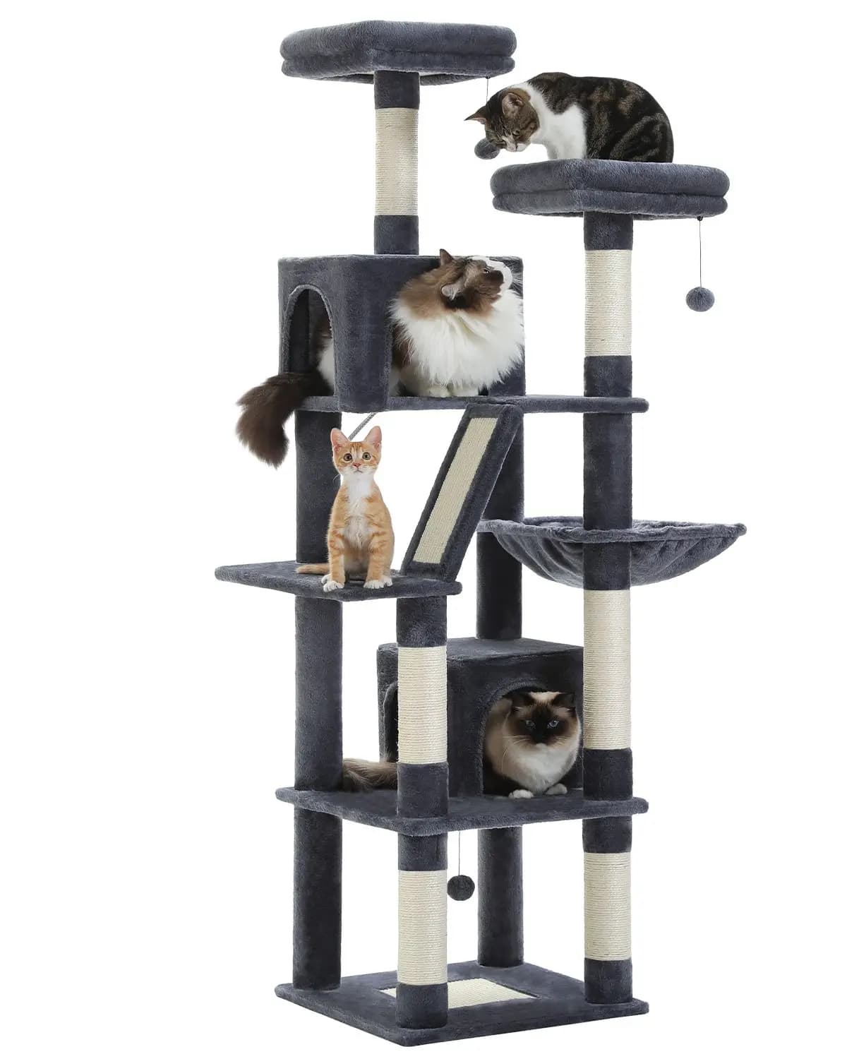 Grand Arbre à Chat d'Nikde 71 Pouces, Tour à Plusieurs Niveaux avec 2 Perchoirs, 2 Condos, Hamac et 