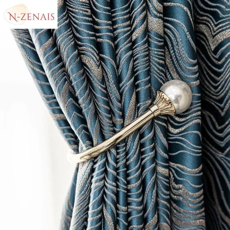 Rideau de luxe jacquard bleu moderne pour salon, tulle blanc nordique de précision, rideaux occultan