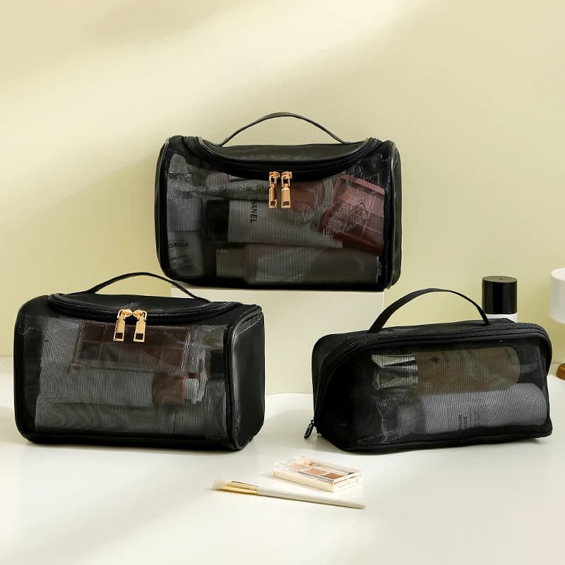 Trousse de toilette, rangement de voyage, pochette à cosmétiques, fourre-tout en maille, trousse de 