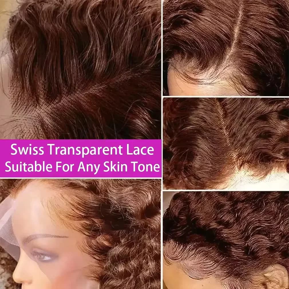 # 4 brun foncé vague profonde bouclés court Bob perruque de cheveux cheveux brésiliens chocolat brun