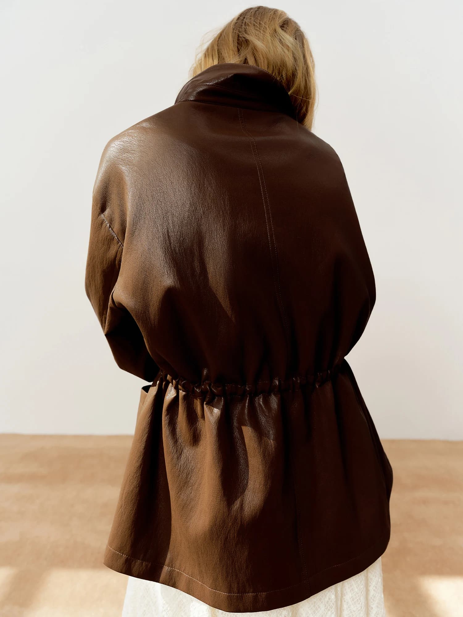 Veste en cuir oversize à taille élastiquée pour femme DUSHU 2026 - Coupe flatteuse, style moto, vest