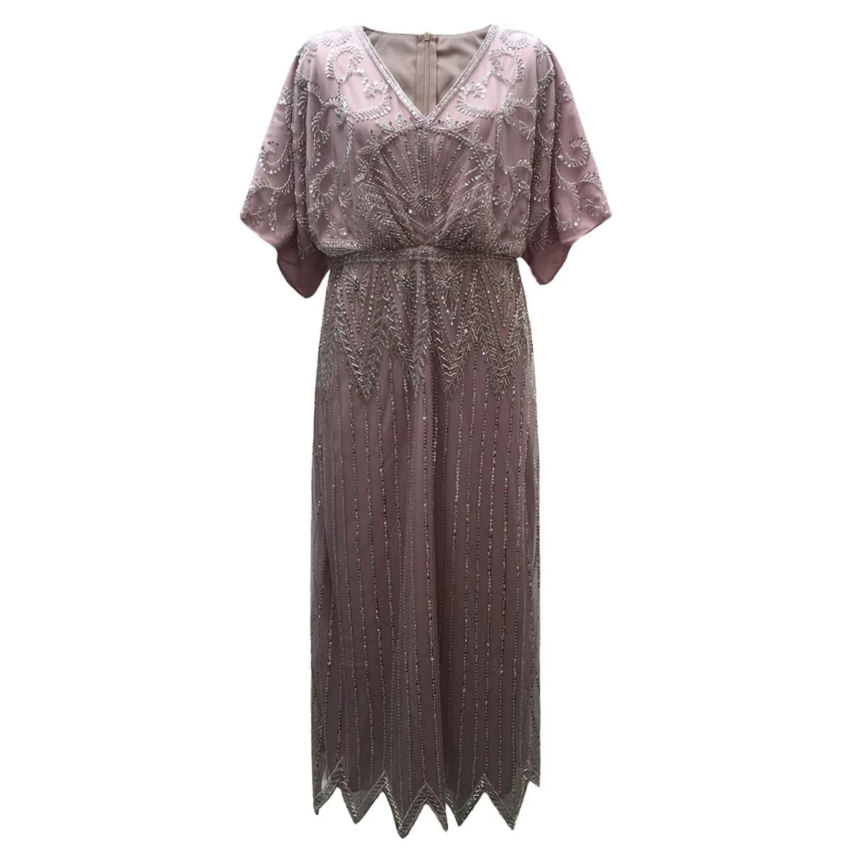 Robe de soirée longue à paillettes pour femmes, élégante, col en V, manches courtes, ligne A, taille