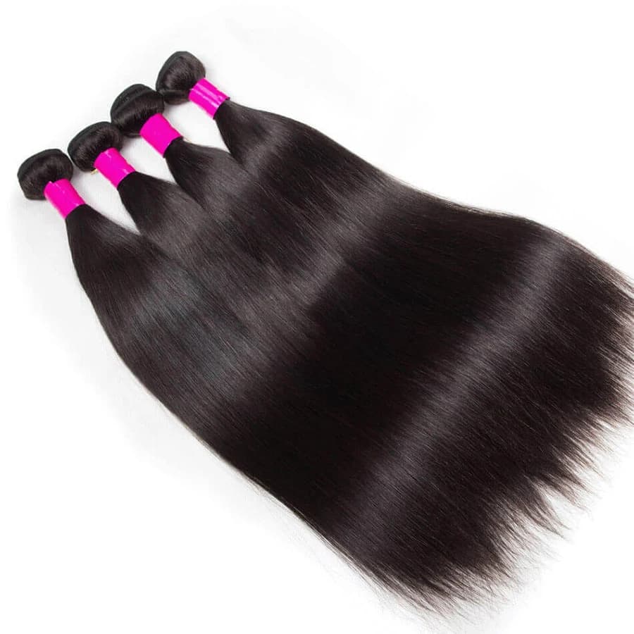 Extensions de cheveux humains Remy lisses, lots de 1/3/4 pièces, noir naturel, tissage brésilien, 14