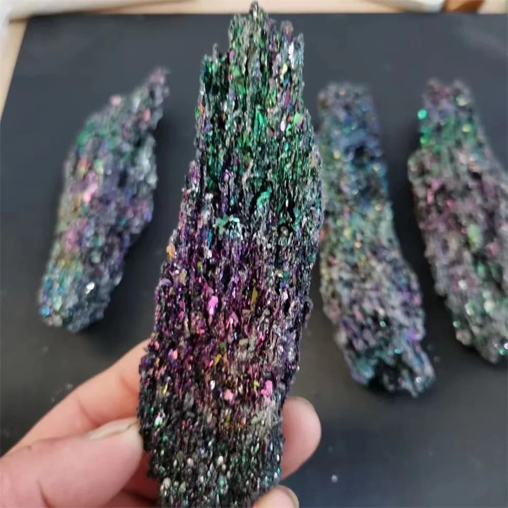 Spécimen de pierre naturelle de carborundum coloré, carbure de silicium, cristal de Quartz noir, éch