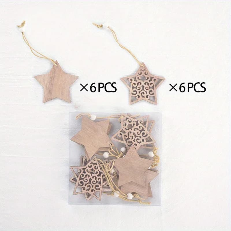 Collection élégante d'ornements de noël en bois avec des motifs de flocon de neige et de cœur pour l