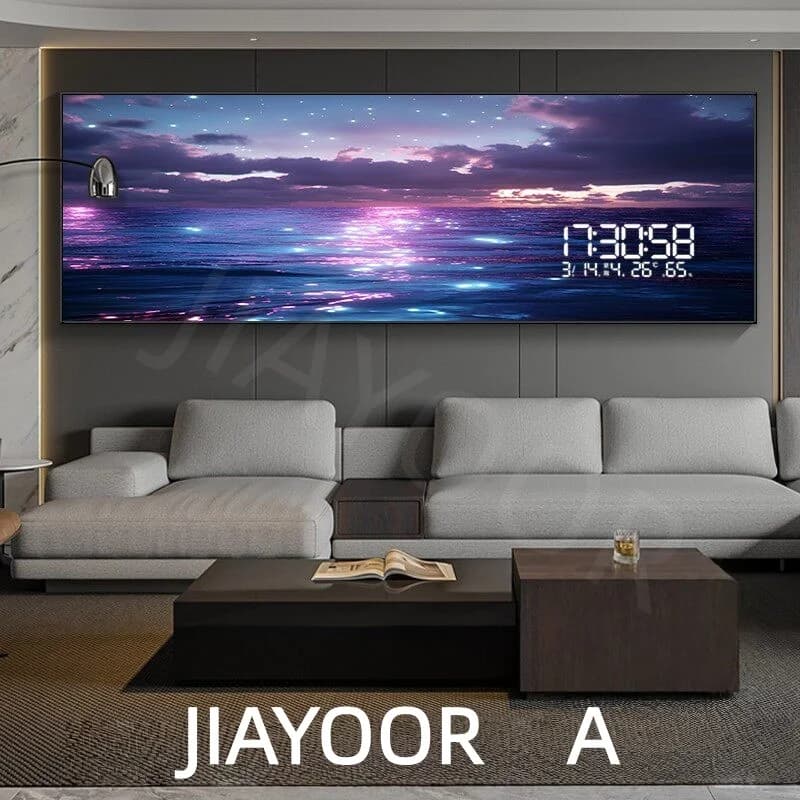 Horloge électronique LED moderne avec peinture décorative Océan, pour salon, chambre à coucher, tête