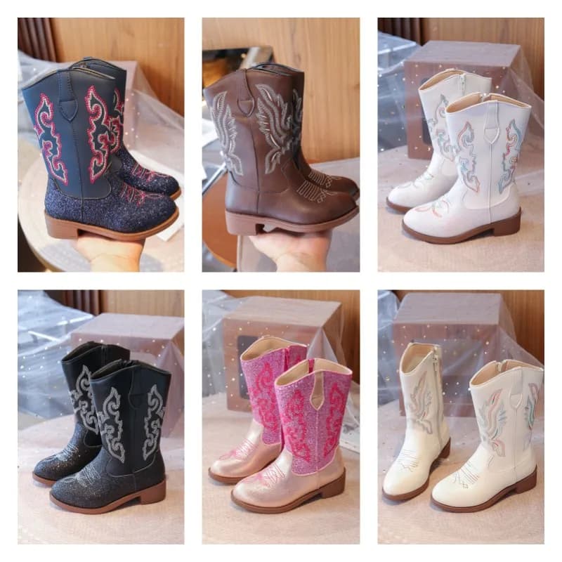 Bottes de mode pour enfants de 3 à 18 ans bottes occidentales brodées pour garçons et filles taille 