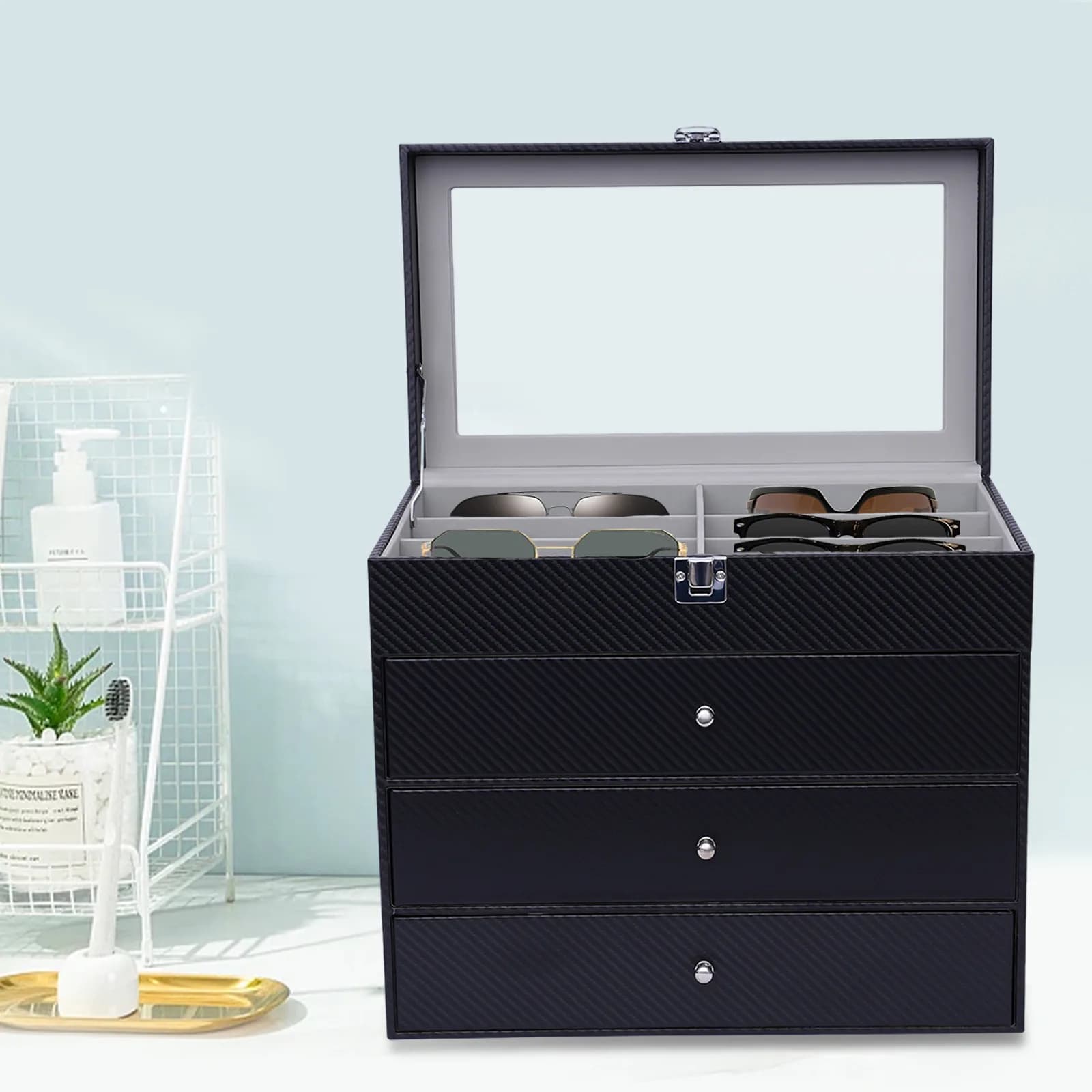 Boîte de rangement pour lunettes de soleil, porte-lunettes, étui à 24 grilles