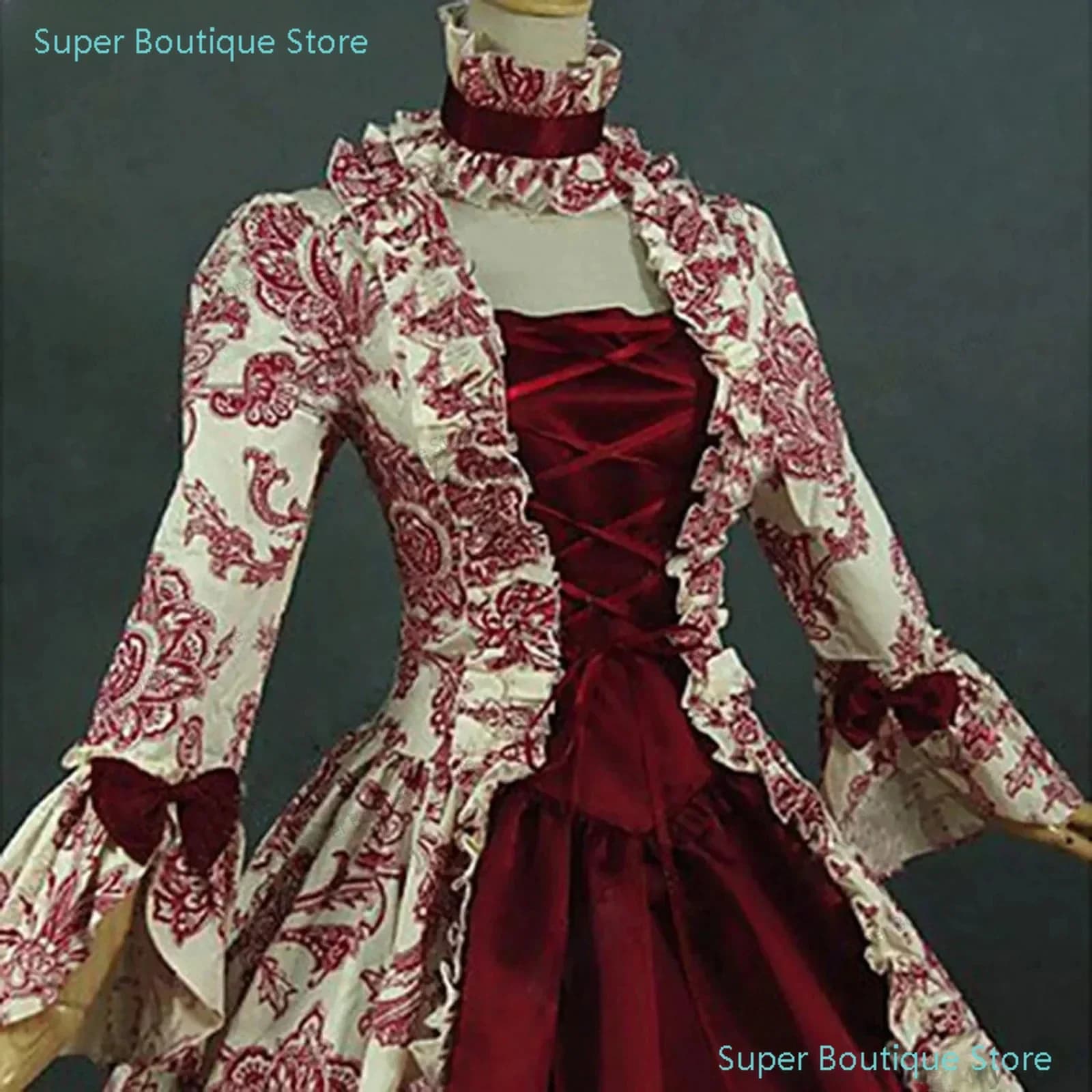 Femmes à lacets robe longue médiévale volants arc Vintage victorien carnaval Maxi Patchwork Floral f