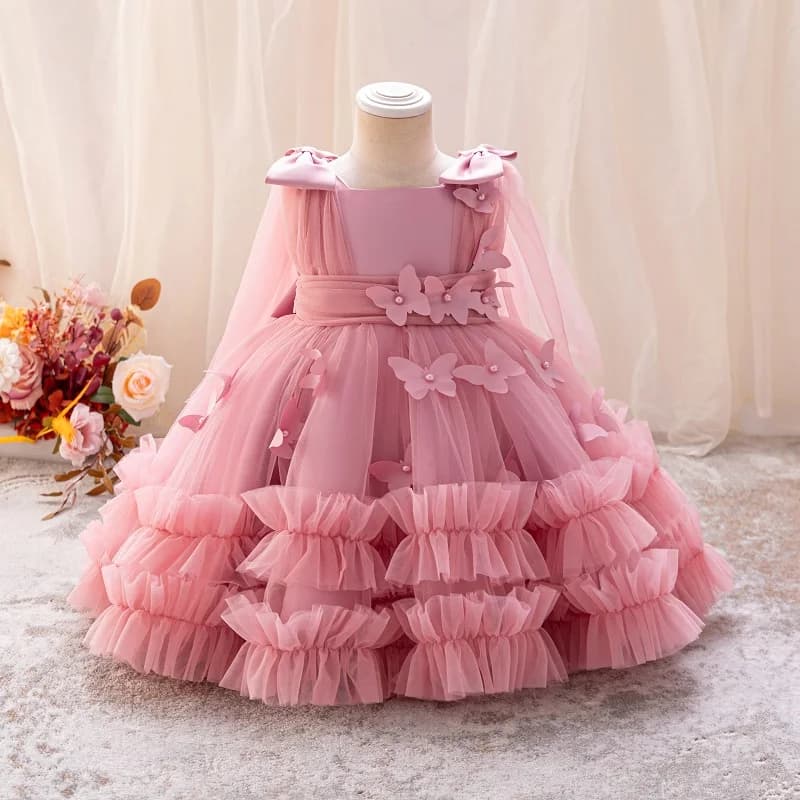 Robe de princesse pour filles de 1 à 5 ans, sans manches, en maille papillon tridimensionnelle, robe