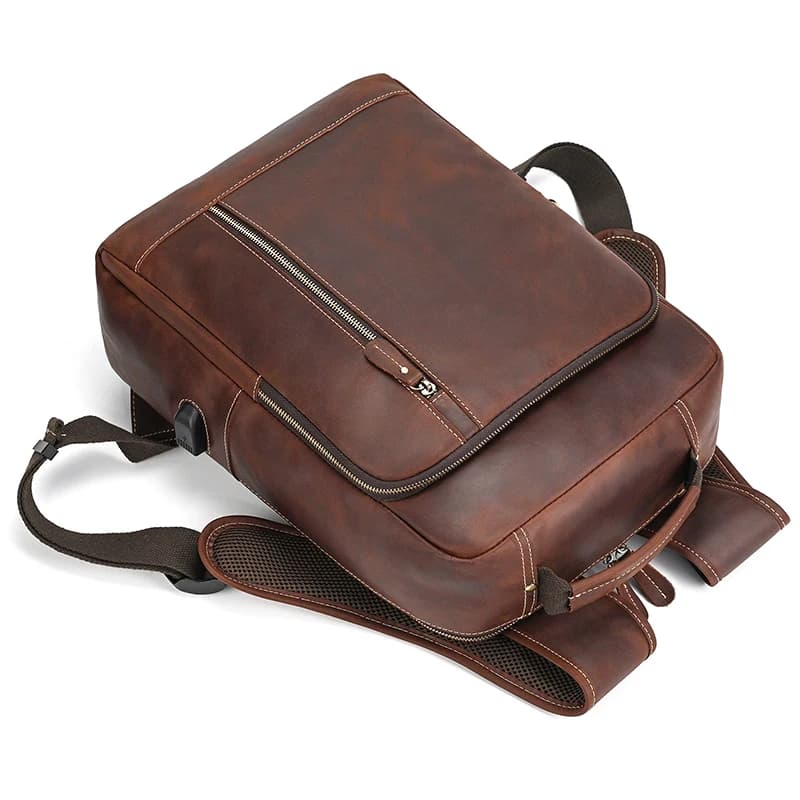 Sac à dos rétro en cuir Crazy Horse pour homme, sac à dos pour ordinateur portable, sac à dos de jou