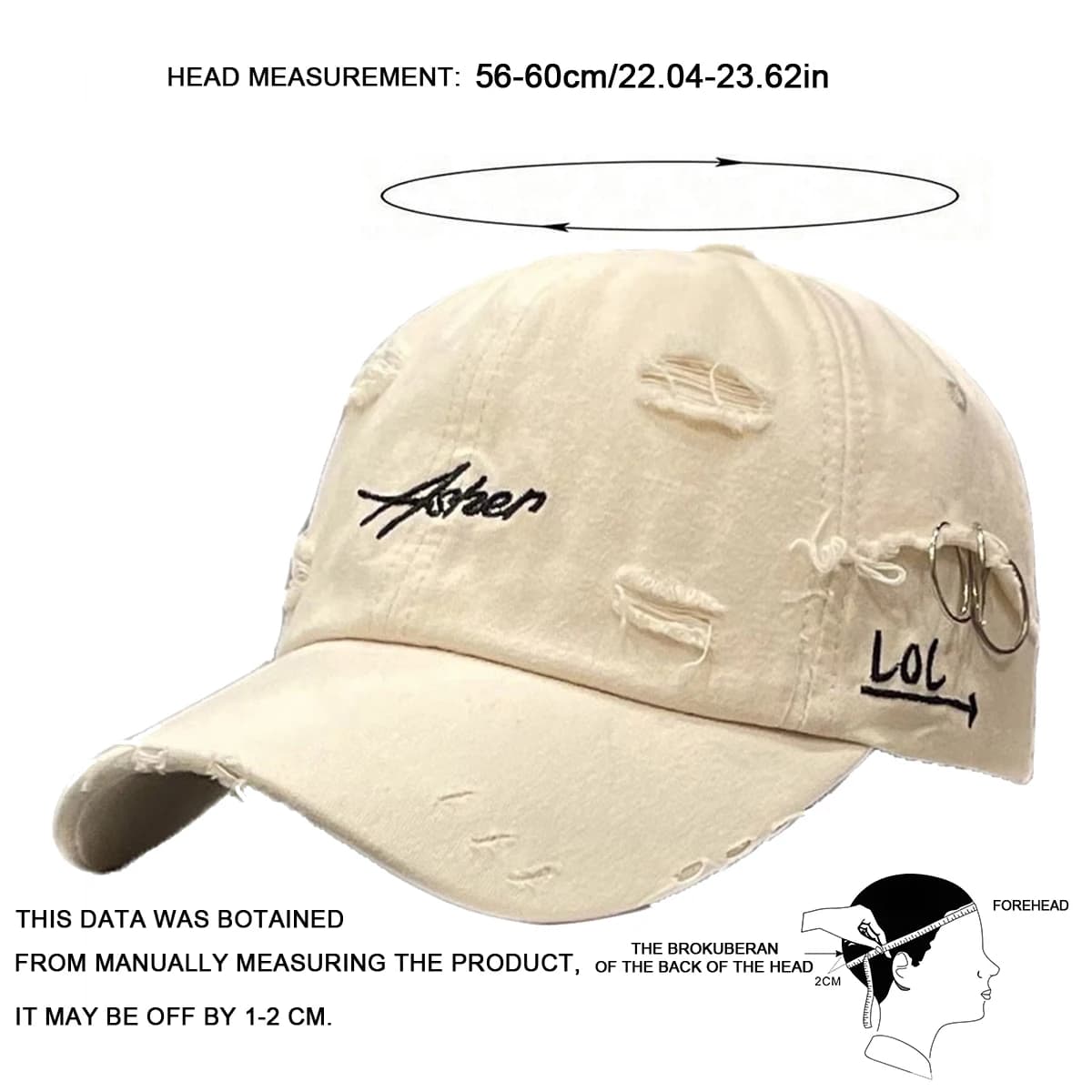 Casquette de Baseball unisexe Asher avec trou brodé, anneau en fer, chapeaux décontractés réglables 