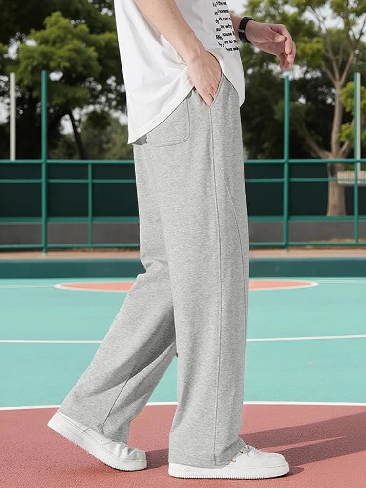 Pantalon de sport d'été pour homme en coton léger, coupe droite, gris, coupe ample, pour jogging, dé