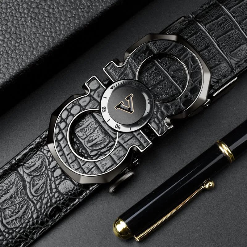 Ceinture élégante à boucle automatique pour hommes – Véritable motif carré texturé en faux, noir, de