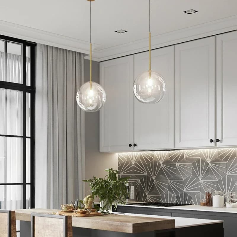 Lampe de pendentif LED moderne boule de verre chambre suspendue salon nordique décor intérieur éclai