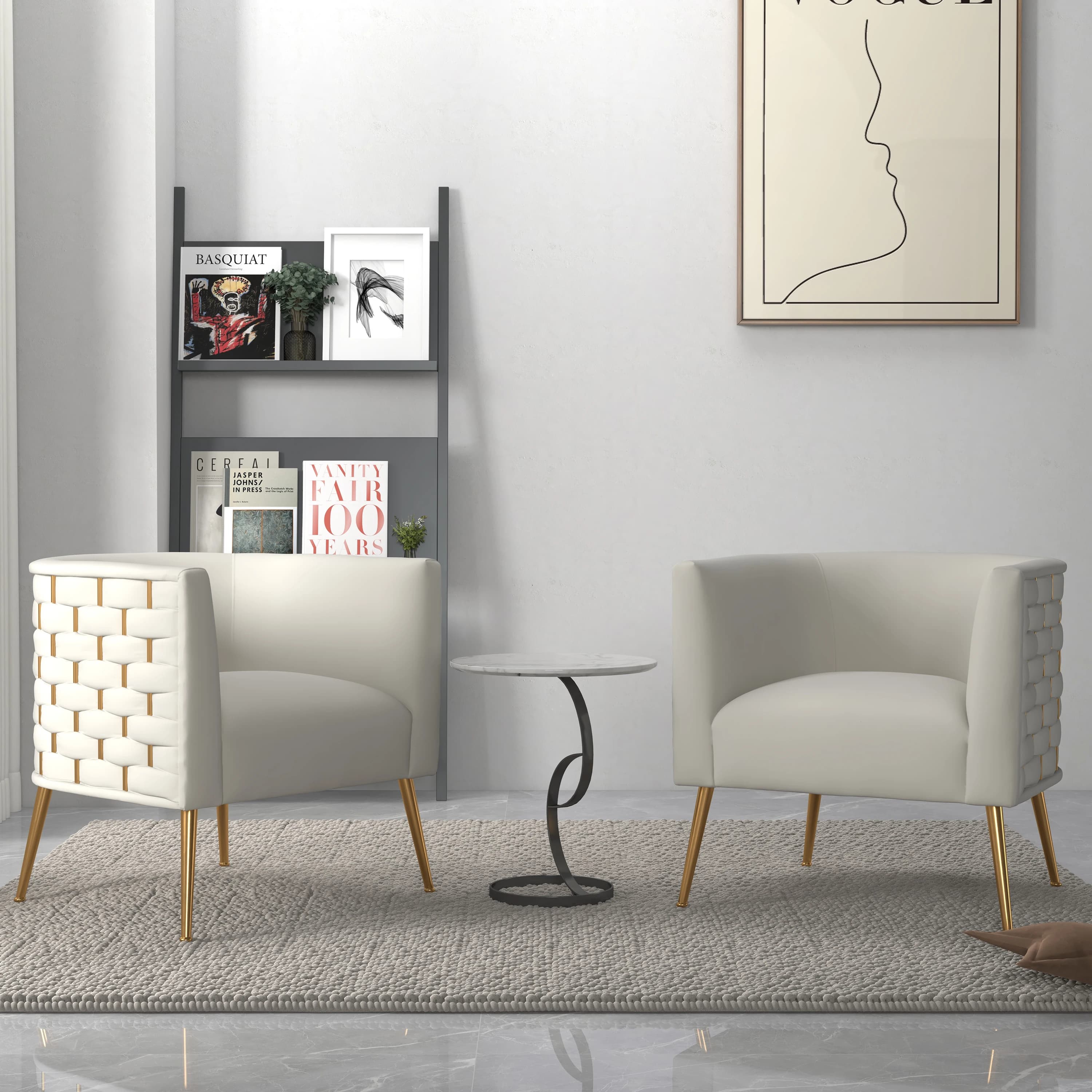 SEYNAR-Chaise d'appoint ronde en velours pour salon, ensemble de 2, sofa ou baril beige clouté, styl