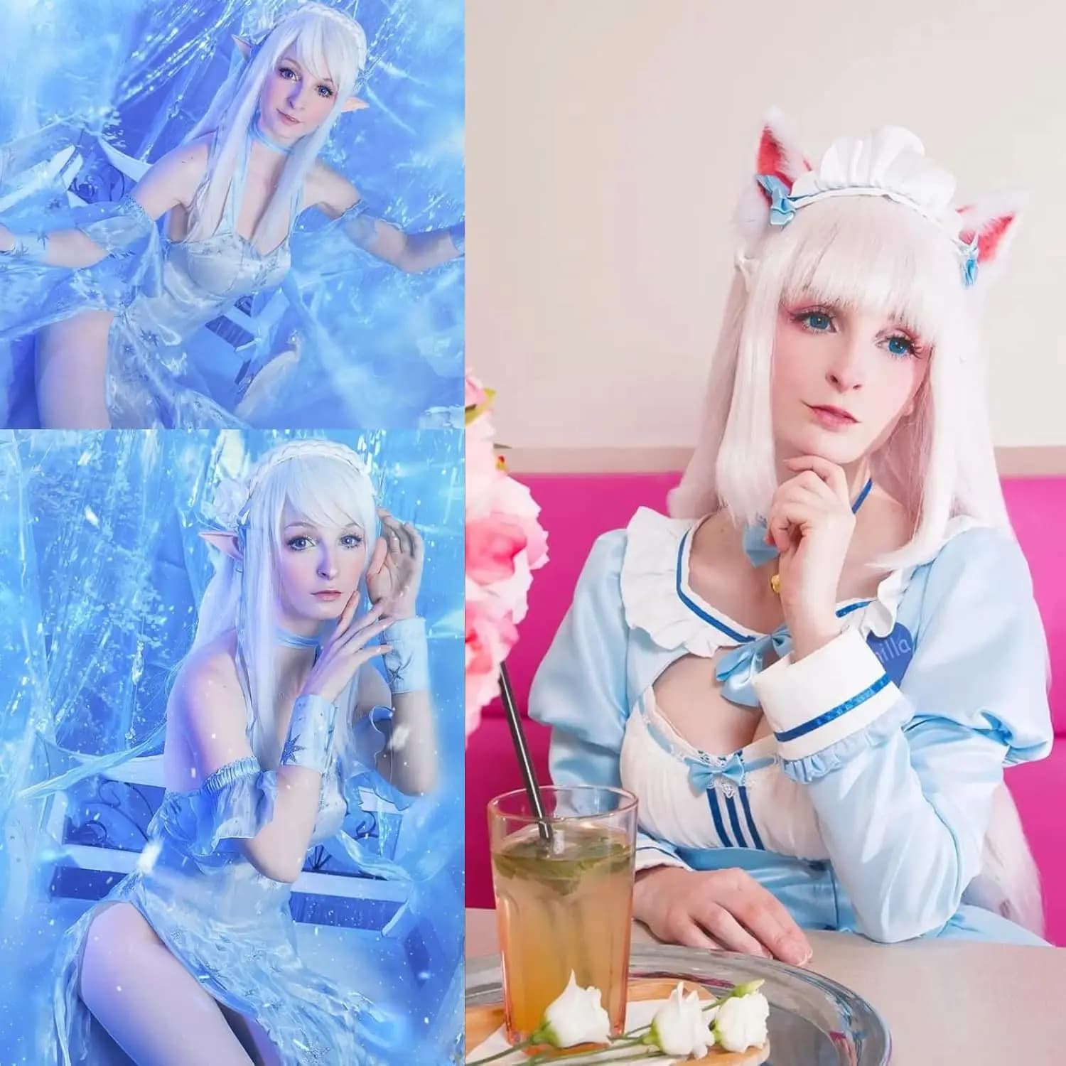Perruque blanche synthétique perruques de Cosplay perruque blanche droite avec frange pour Anime Cos