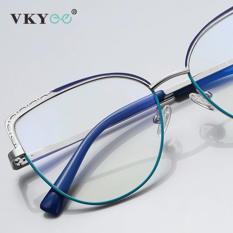 VKYEE métal géométrique femmes Anti-lumière bleue lunettes Design à la mode personnalisable Prescrip