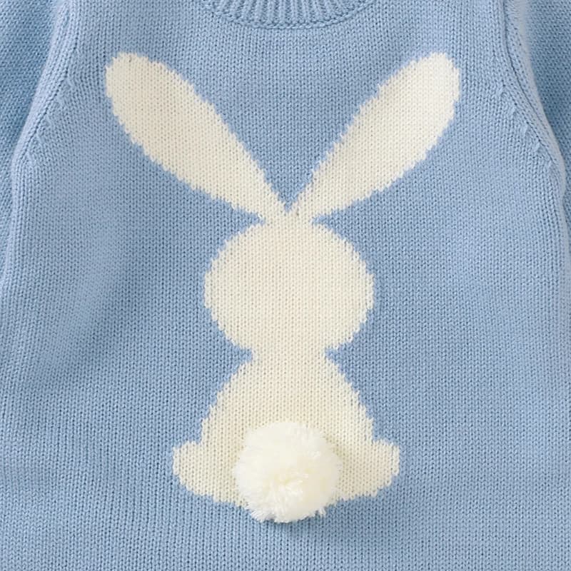 Barboteuse tricotée en forme de lapin pour bébé, vêtements de printemps et d'automne, col rond, manc