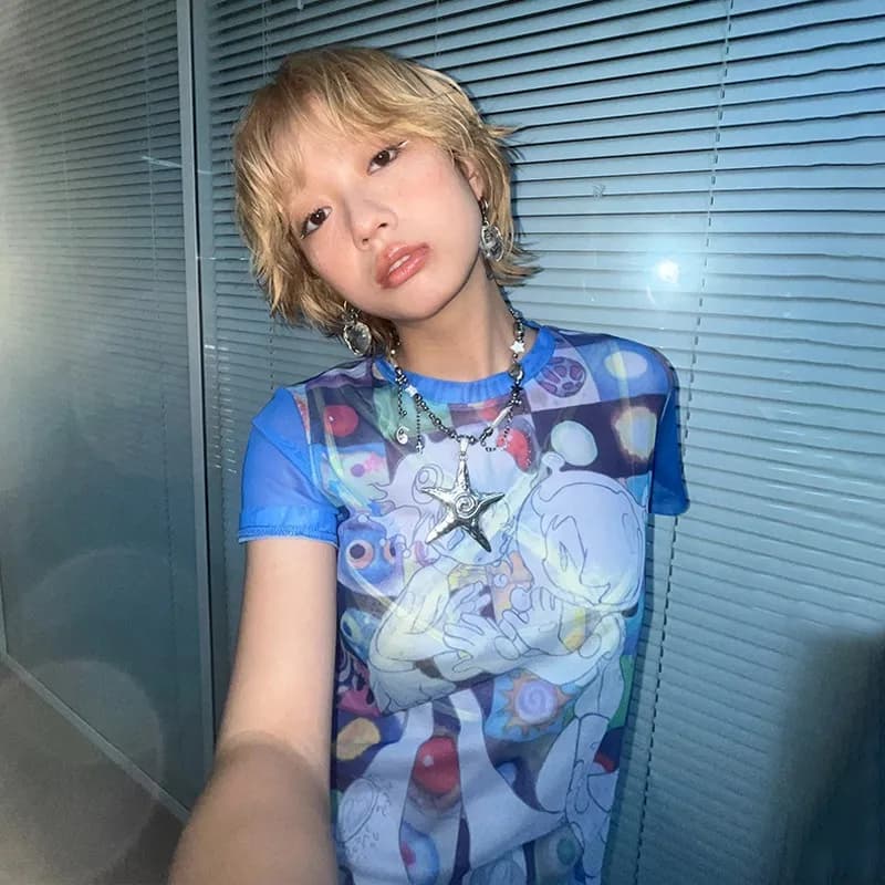Karrram japonais Y2k Anime imprimé T-shirt 2000s Harajuku manches courtes haut en maille Vintage est