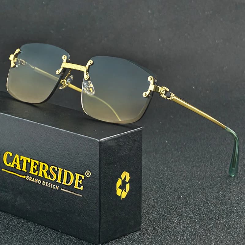 CATERSIDE-Lunettes de soleil carrées sans monture pour hommes et femmes, rétro, UV400, petit nickel 