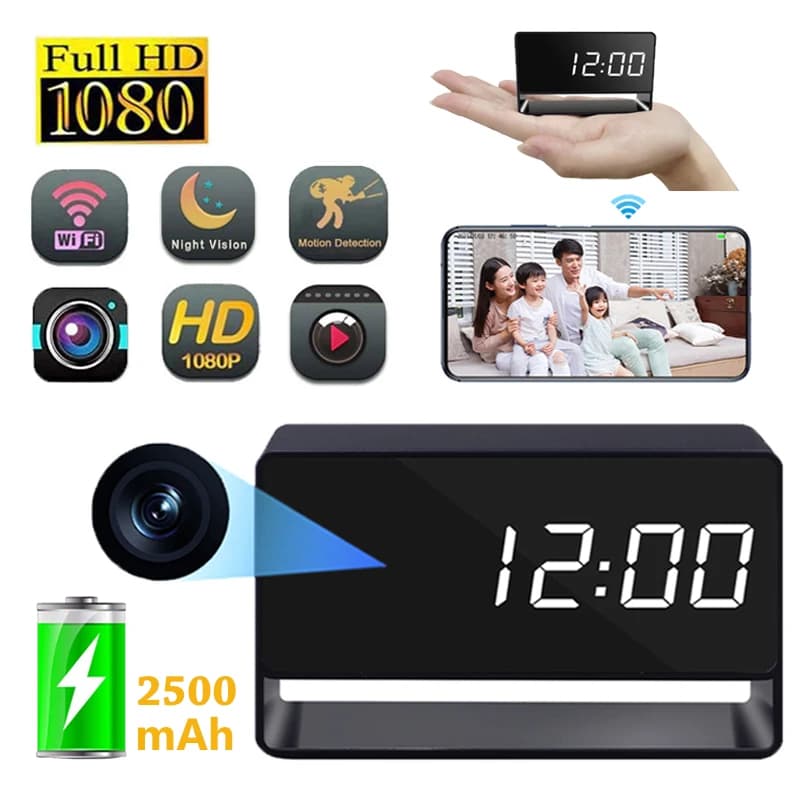 Réveil Mini caméra 1080P Full HD Wifi caméra APP IR Vision nocturne surveillance de mouvement alerte