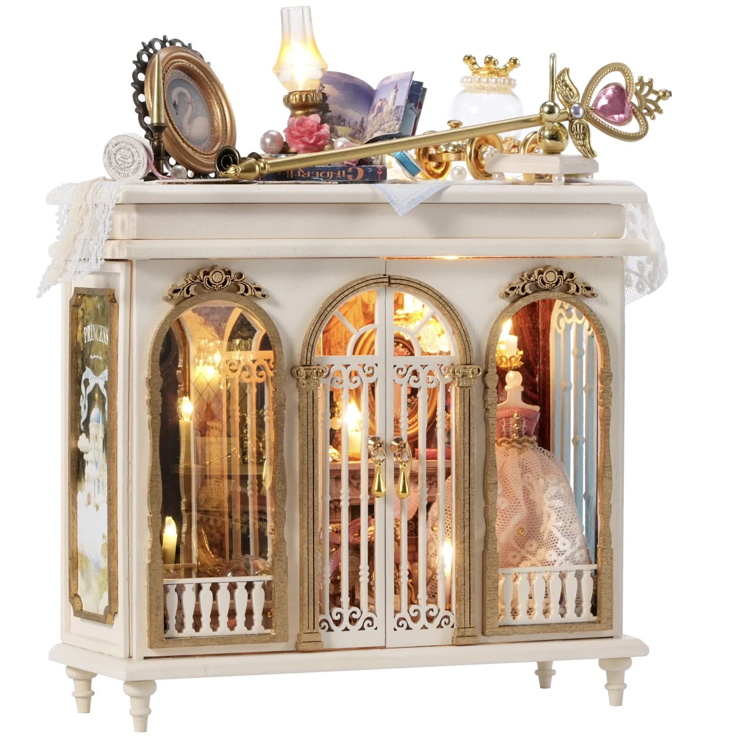 Kits de modèles miniatures DIY en bois, maison de poupée mini Casa avec miroir de rêve lumineux, meu