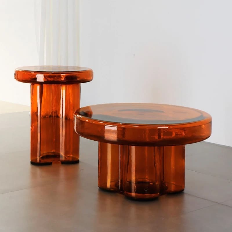 Tables basses artistiques en verre, tables d'appoint au design créatif pour le salon, table à thé d'