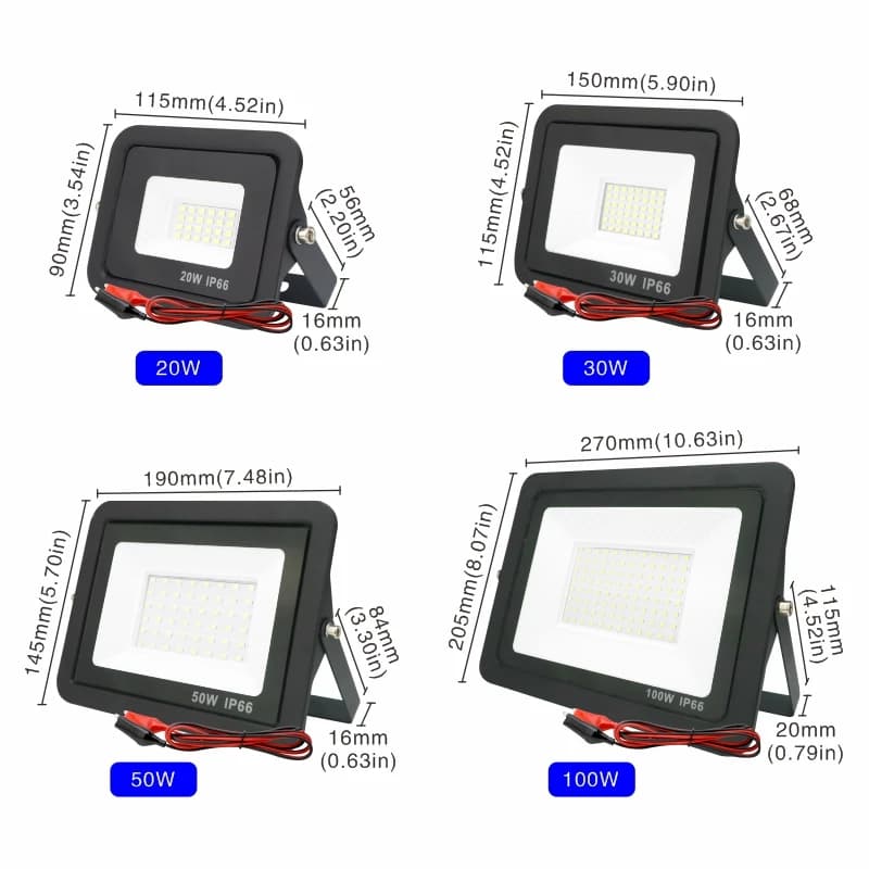 DC12V Led projecteur 20W 30W 50W 100W projecteur extérieur IP66 réflecteur de lumière étanche Portab