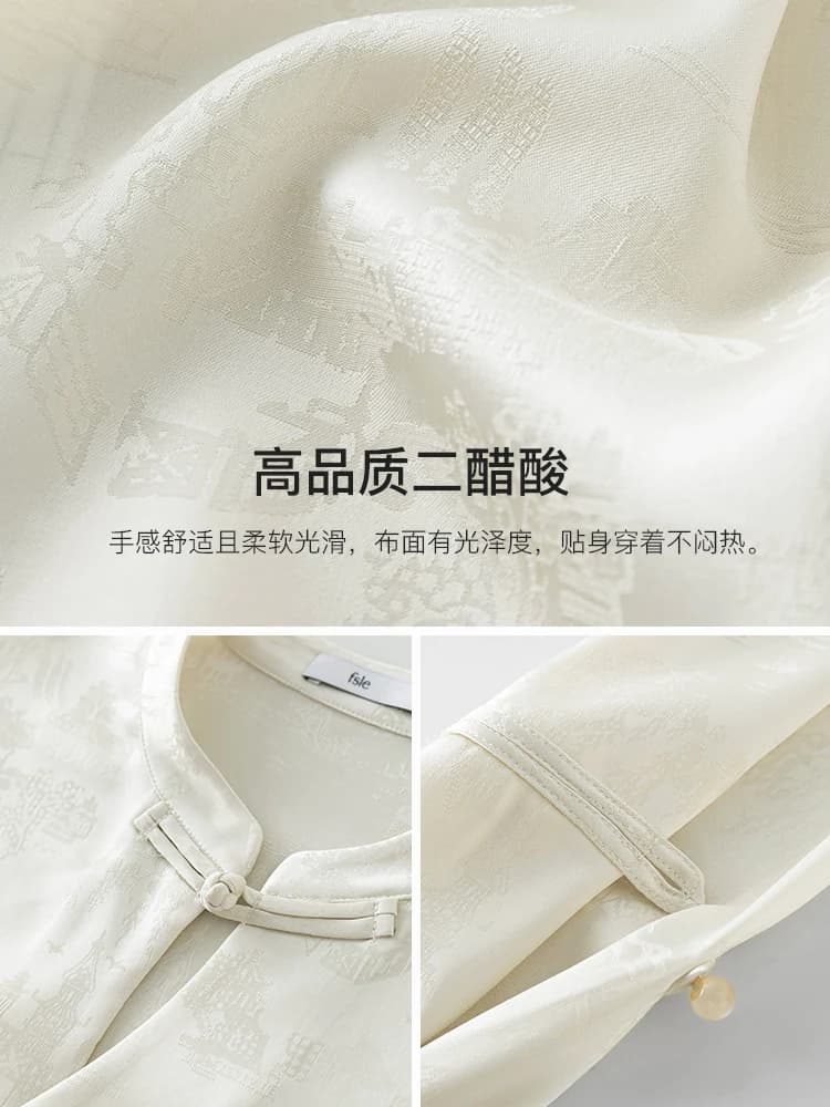 FSLE-Chemise boutonnée à l'acide acétique pour femme, style chinois, impression de peinture de paysa