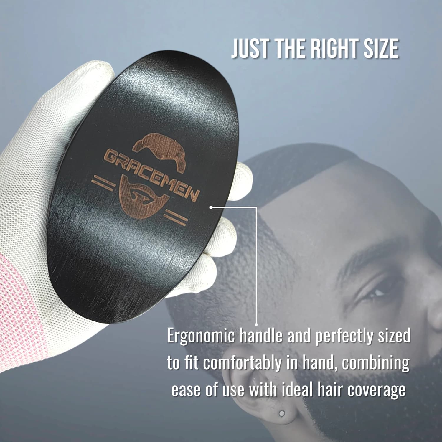 Brosse à vagues 360° Gracemen pour hommes afro, manche en bois courbé, poils de sanglier et de nylon