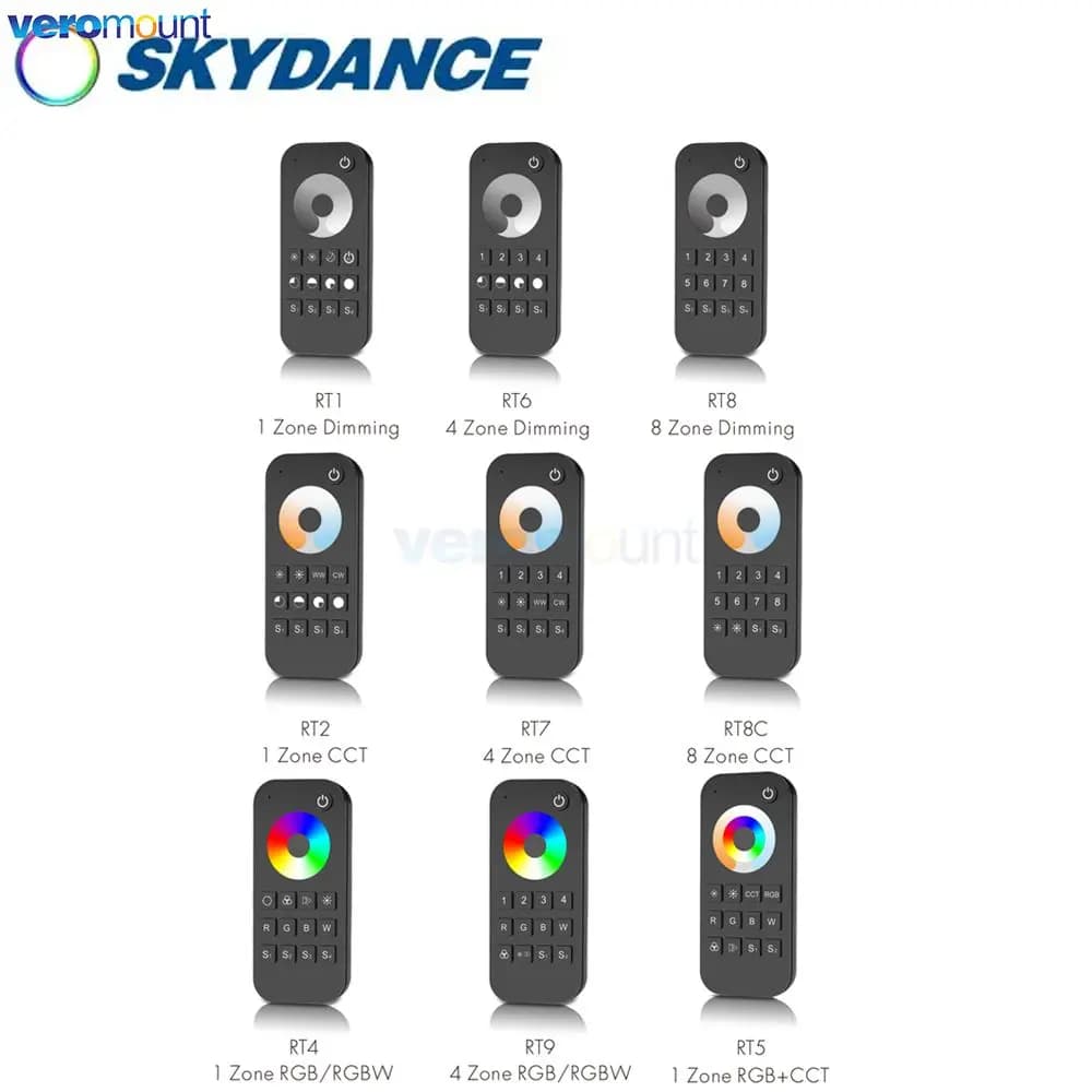 Skydance RT1 RT6 RT8 DIM RT2 RT7 RT8C CCT RT4 RT9 RGB RGBW RT5 RT10 RGBCCT 1 4 8 zones télécommande 