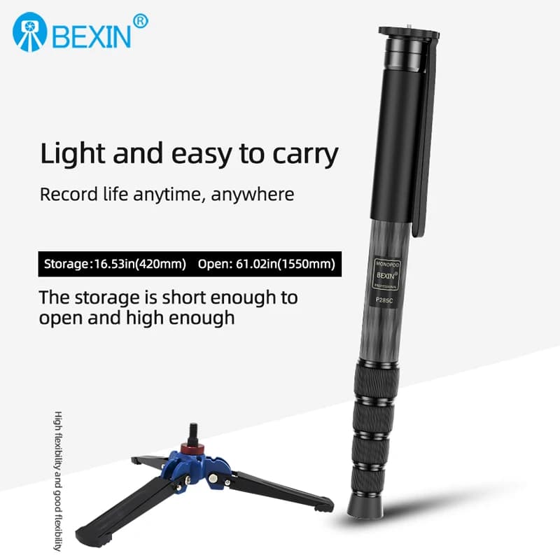 BEXIN P285C support monopode de voyage Portable en Fiber de carbone professionnel léger peut support