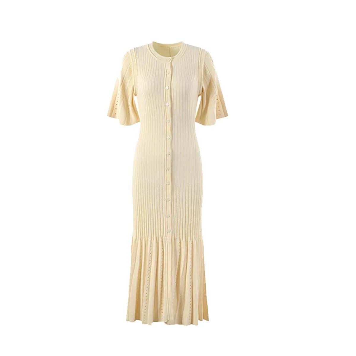 Robe sirène tricotée amincissante, nouveau parfum français élégant, haut de gamme, ajourée, aminciss